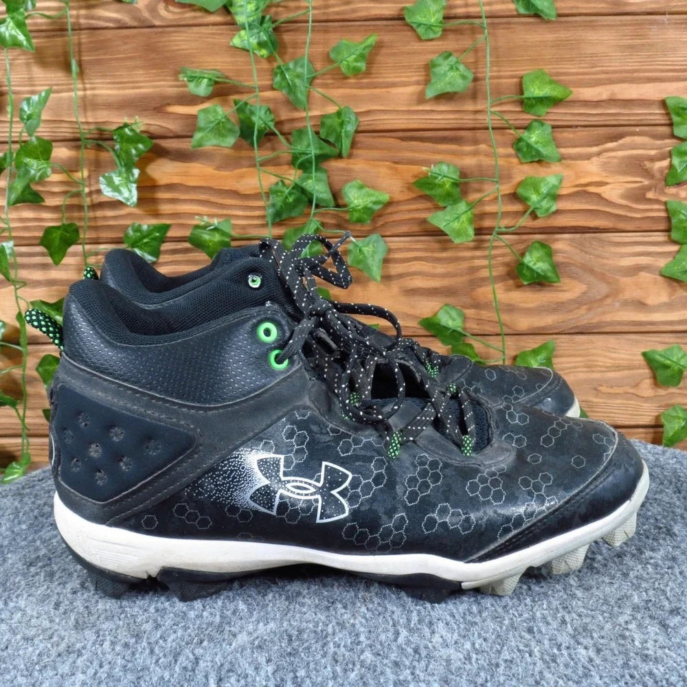 Under Armour Harper 8 Mid RM Boys Baseball Cleats Size 6 Athletic‎ Black White